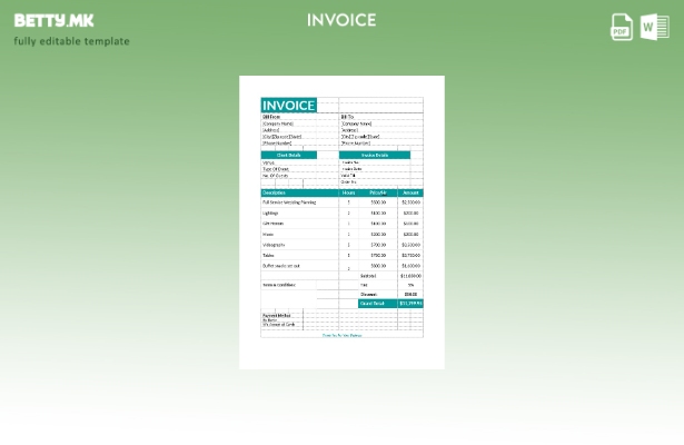Шаблон за фактура за планирање настани во модерен стил 1
